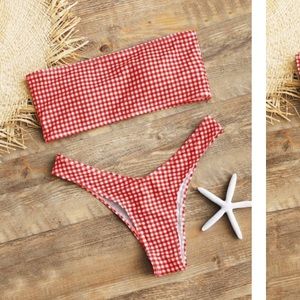BRAND NEW!Plaid High Leg Bikini Strapless